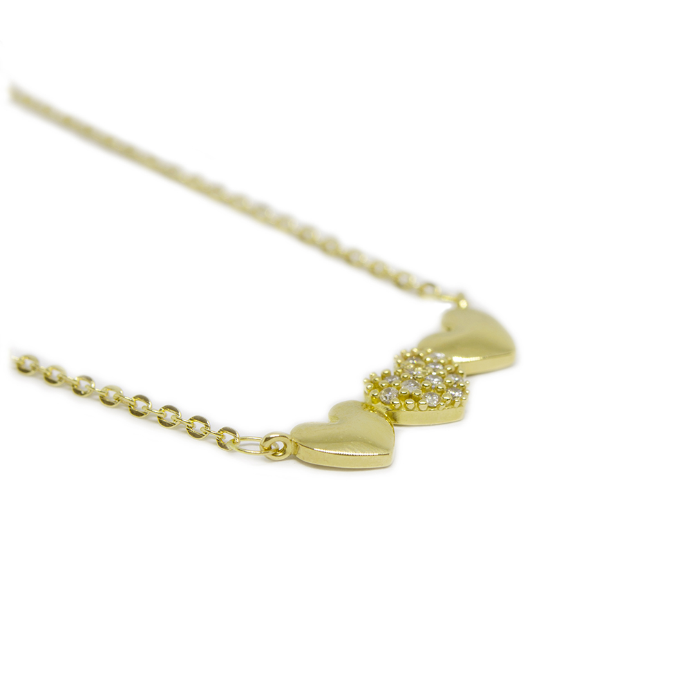 Colar Trio Cora��o Branco em Ouro 18 Kilates � 25403